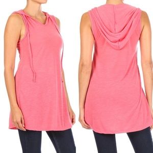 Coral Sleeveless Drawstring Hoodie Tunic - 4 pc